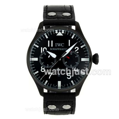 IWC Big Pilot Automatic PVD Case White Markers with Black Dial-Leather Strap