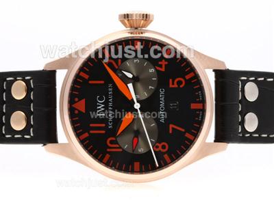 IWC Big Pilot Automatic Rose Gold Case with Black Dial-Red Markers