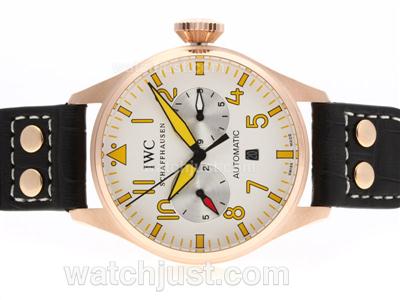 IWC Big Pilot Automatic Rose Gold Case with White Dial-Yellow Markers