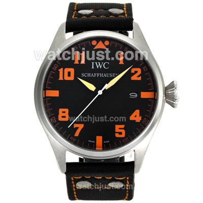 IWC Big Pilot Orange Markers with Black Dial-Leather Strap