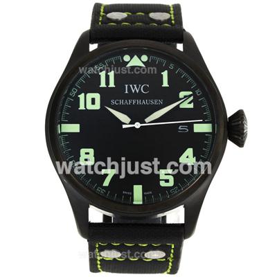 IWC Big Pilot PVD Case Green Markers with Black Dial-Leather Strap