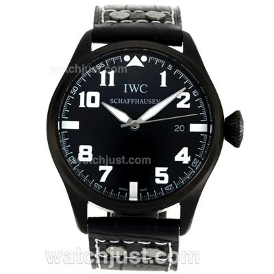 IWC Big Pilot PVD Case White Markers with Black Dial-Leather Strap