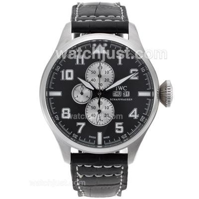 IWC Big Pilot Working Chronograph with Gray Dial-Leather Strap