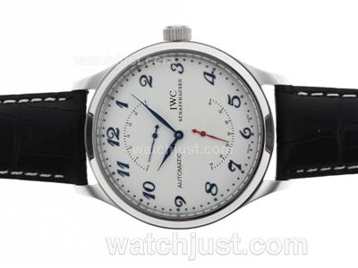 IWC Pilot Automatic Blue Number Markers with White Dial-Leather Strap