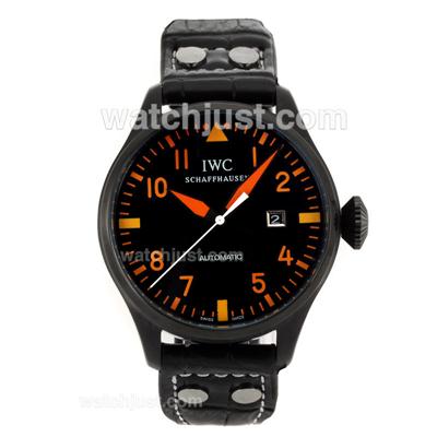 IWC Pilot Automatic PVD Case Orange Markers with Black Dial-Leather Strap