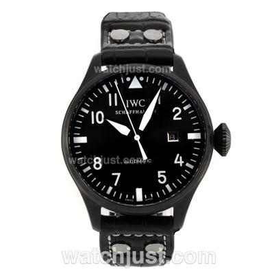 IWC Pilot Automatic PVD Case White Markers with Gray Dial-Leather Strap