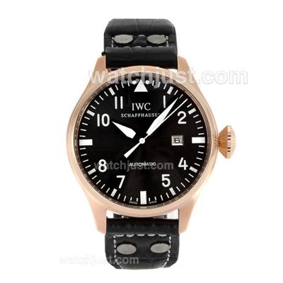 IWC Pilot Automatic Rose Gold Case Orange Markers with Gray Dial-Leather Strap