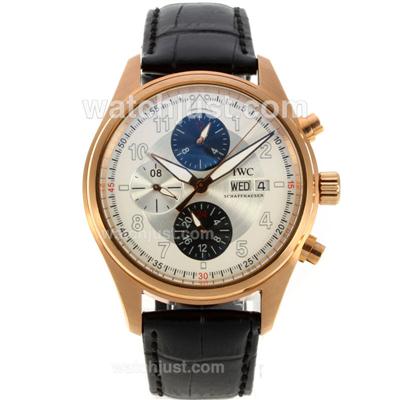 IWC Pilot Automatic Rose Gold Case with White Dial-Black Leather Strap