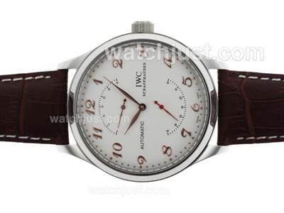 IWC Pilot Automatic Rose Gold Number Markers with White Dial-Leather Strap