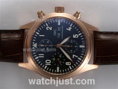 IWC Pilot Chronograph Swiss Valjoux 7750 Movement Rose Gold Case with Black Dial-AR Coating