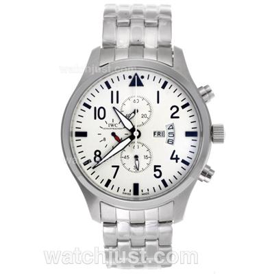 IWC Pilot Day-Date Working Chronograph with White Dial S/S