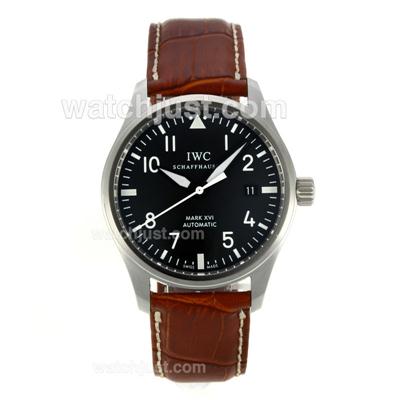 IWC Pilot Mark XVI Swiss ETA 2892 Movement with Black Dial-Brown Leather Strap