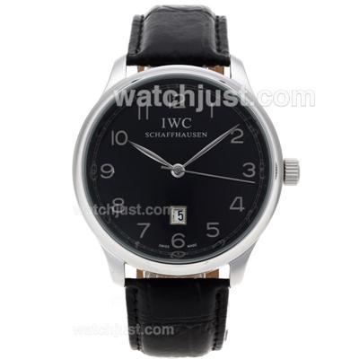 IWC Pilot Number Markers with Black Dial-Leather Strap