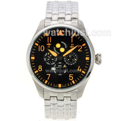 IWC Pilot Perpetual Calendar Automatic with Black Dial S/S-Orange Markers