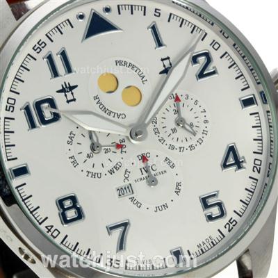 IWC Pilot Perpetual Calendar Automatic with White Dial-Leather Strap