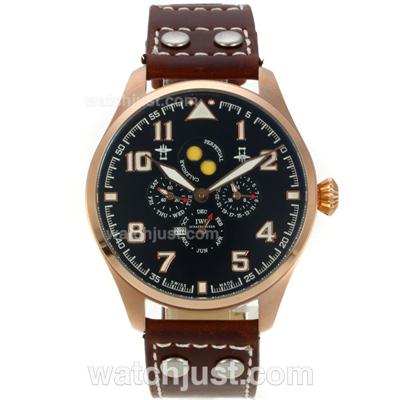 IWC Pilot Perpetural Calendar Automatic Rose Gold Case with Dark Blue Dial-Leather Strap