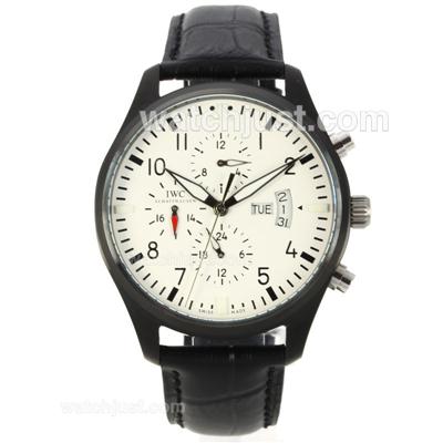 IWC Pilot Top Gun Automatic PVD Case with White Dial-Leather Strap