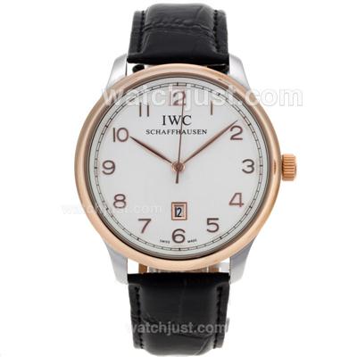 IWC Pilot Two Tone Case Number Markers with White Dial-Leather Strap