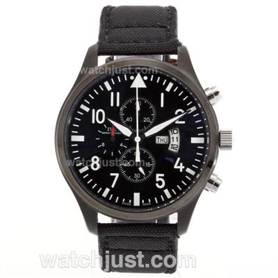 IWC Pilot Working Chronograph PVD Case with Black Dial-Nylon Strap