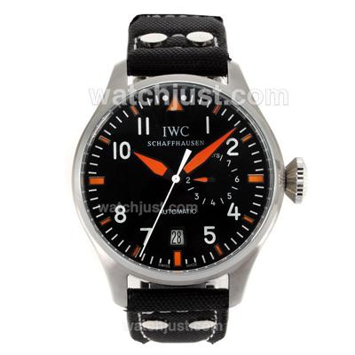 IWC Pilot Working Power Reserve Automatic Orange Markers with Black Dial-Leather Strap