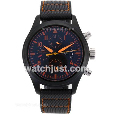 IWC Top Gun Pilot Automatic PVD Case Orange Markers with Black Dial-Leather Strap