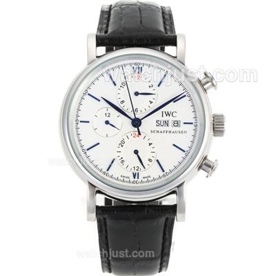 IWC Portofino Automatic Blue Stick Markers with White Dial-Leather Strap