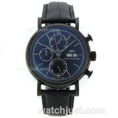 IWC Portofino Automatic PVD Case with Blue Dial-Leather Strap