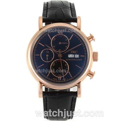 IWC Portofino Automatic Rose Gold Case and Stick Markers with Black Dial-Leather Strap