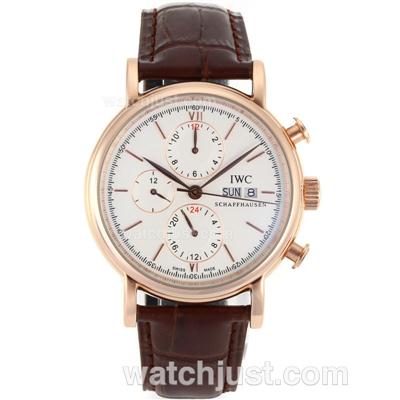 IWC Portofino Automatic Rose Gold Case and Stick Markers with White Dial-Leather Strap