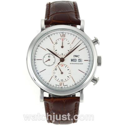 IWC Portofino Automatic Rose Gold Stick Markers with White Dial-Leather Strap