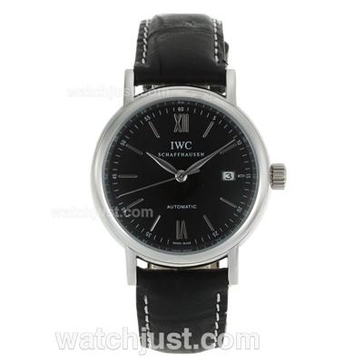 IWC Portofino Automatic with Black Dial-Black Leather Strap