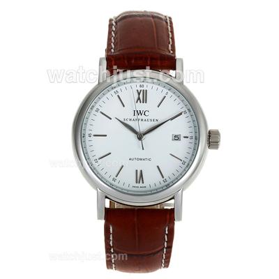 IWC Portofino Automatic with White Dial-Brown Leather Strap