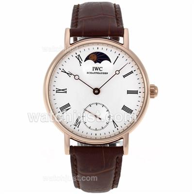 IWC Portofino Moonphase Manual Winding Rose Gold Case with White Dial-Leather Strap