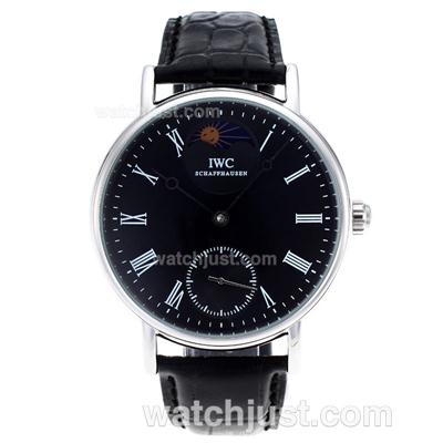 IWC Portofino Moonphase Manual Winding with Black Dial-Leather Strap