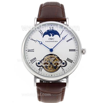 IWC Portofino Tourbillon Manual Winding with White Dial-Leather Strap