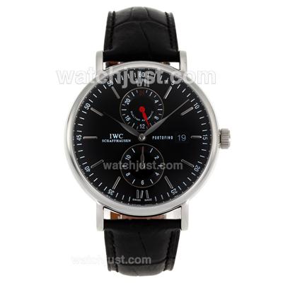 IWC Portofino Two Time Zone Automatic with Black Dial-Leather Strap
