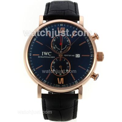 IWC Portofino Working Chronograph Rose Gold Case with Black Dial-Leather Strap