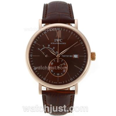 IWC Portofino Working Chronograph Rose Gold Case with Brown Dial-Leather Strap