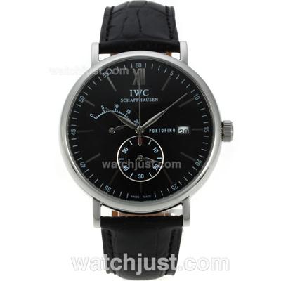 IWC Portofino Working Chronograph With Black Dial-Leather Strap