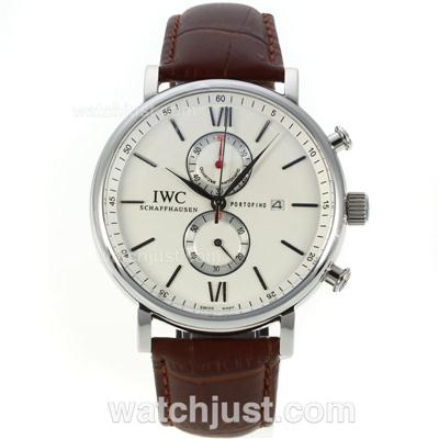 IWC Portofino Working Chronograph with White Dial-Leather Strap