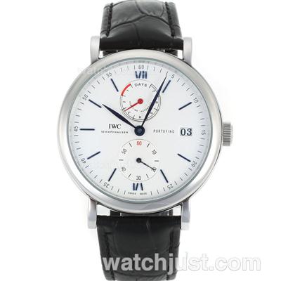 IWC Portofino Working Power Reserve Automatic Blue Stick Markers with White Dial-Leather Strap