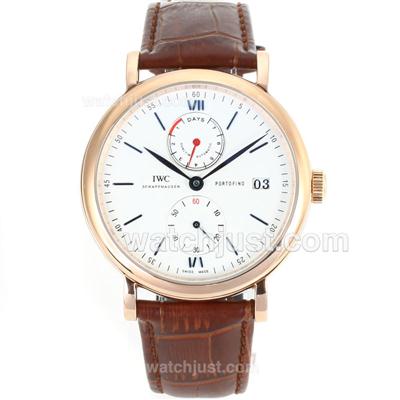 IWC Portofino Working Power Reserve Automatic Rose Gold Case Blue Stick Markers with White Dial-Leather Strap