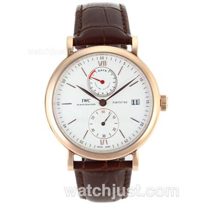 IWC Portofino Working Power Reserve Automatic Rose Gold Case with White Dial-Leather Strap