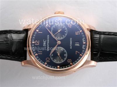 IWC Portugese 7 Days Working Power Reserve-21600bph Rose Gold Case with Black Dial