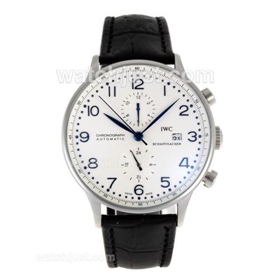 IWC Portuguese Automatic Blue Markers with White Dial-Leather Strap