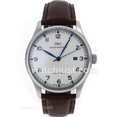 IWC Portuguese Automatic Number Markers with White Dial-Leather Strap