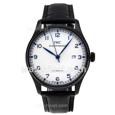 IWC Portuguese Automatic PVD Case with White Dial-Leather Strap