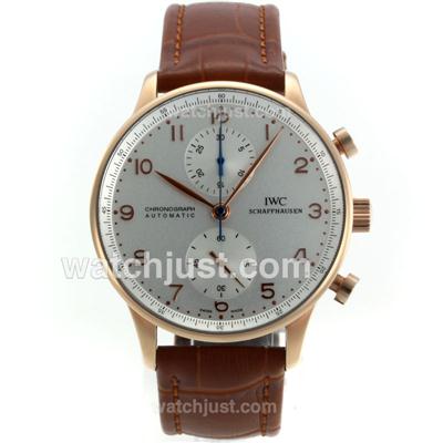 IWC Portuguese Chronograph Swiss Valjoux 7750 Movement Gold Case with White Dial