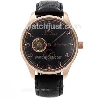 IWC Portuguese F.A Jones Tourbillon Automatic Rose Gold Case with Black Dial-Leather Strap