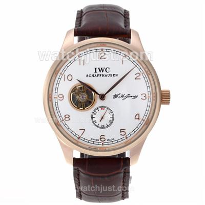 IWC Portuguese F.A Jones Tourbillon Automatic Rose Gold Case with White Dial-Leather Strap